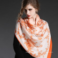 De seda de gasa doble bufanda naranja flor impresiones para las mujeres bufandas Sp20-3